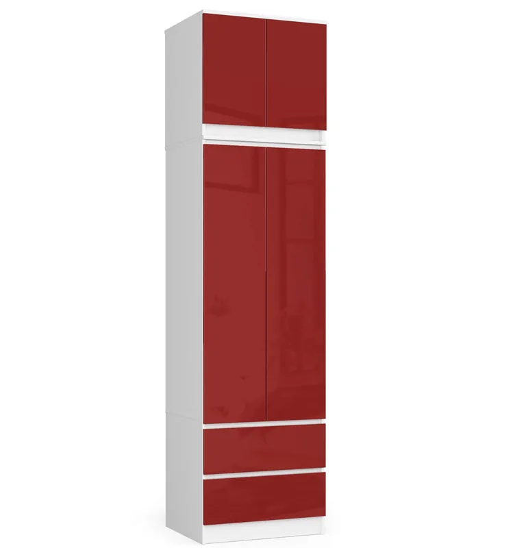Rychlé Dodání Skříň s nástavcem S 60 cm 2D 2SZ CLP bílá / červená, lesk