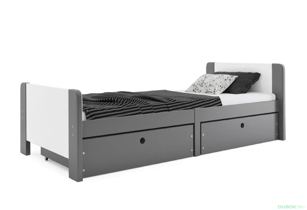 Pouze Dnes Postel Arek grafit + zásuvka 80x200 cm s roštem, matrací