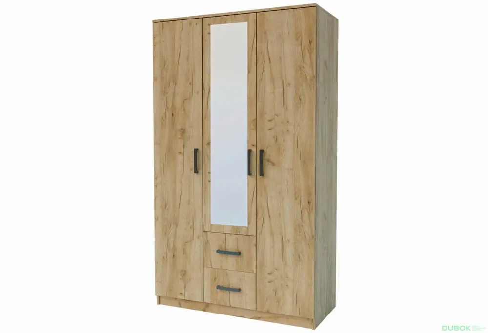 Skříň třídveřová se zásuvkami Simple 120 cm Dub kraft zlatý Výprodej