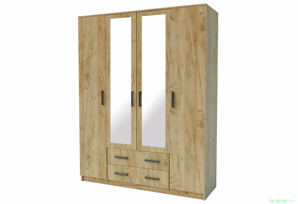 Skříň čtyřdveřová se zásuvkami Simple 160 cm Dub kraft zlatý Novinka