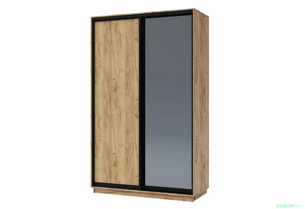 Nejlepší Volba Skříň 150x240x60 dub kraft zlatý, 1 dřevotříska+1 grafitové zrcadlo, matně černý profil