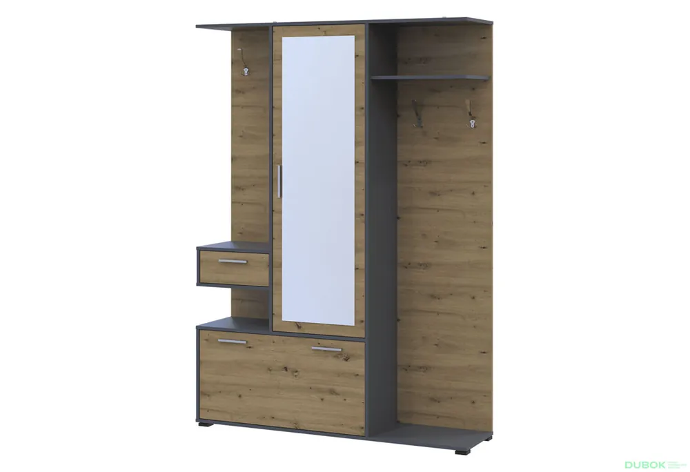 Předsíňová sestava Finch 145 cm Grafit / Dub artisan Poslední Šance
