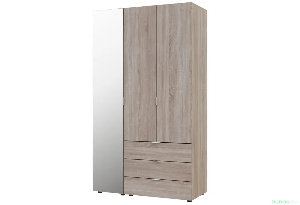 Skříň třídveřová se zrcadlem Gelar 116.5 cm Dub sonoma Akční Cena