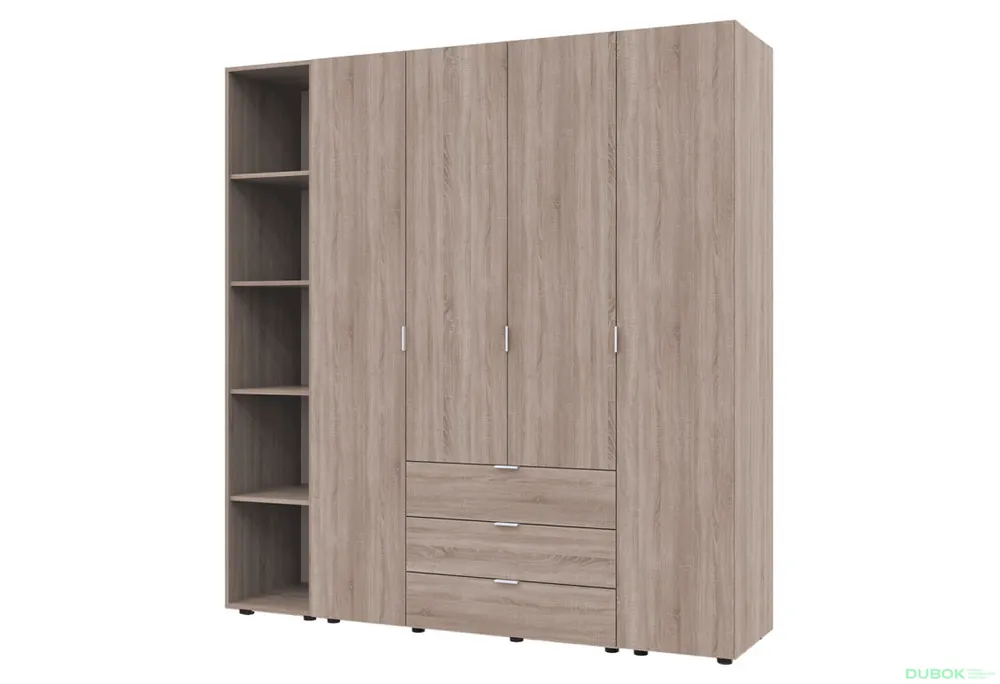 Novinka Skříň čtyřdveřová s regálem Gelar 193.2 cm Dub sonoma