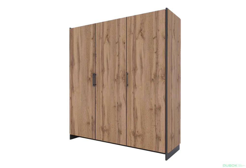 Sleva Skříň třídveřová Amino 180x192.5x52 cm Dub wotan / Černý
