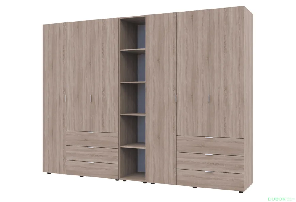 Skříň šestidveřová s regálem Gelar 271 cm Dub sonoma Akční Nabídka