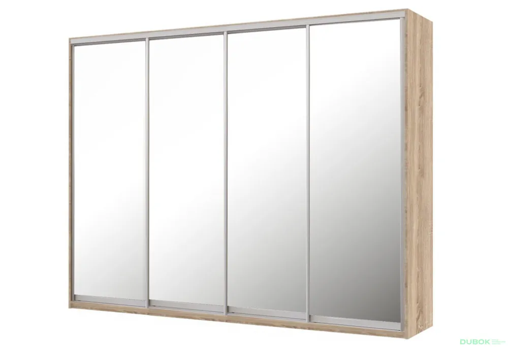 Must-Have Skříň 4D 2700x2400x600, 4 zrcadla, Světlý dub sonoma