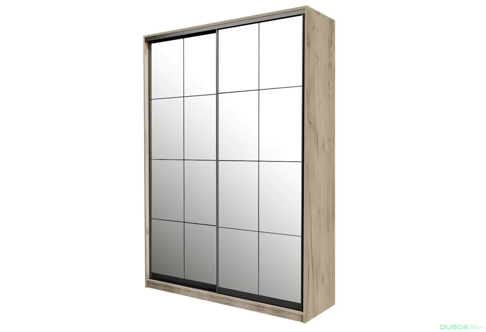 Víkendová Akce Skříň 2D Loft 1200x2400x600, 2 zrcadla Lines BL, Dub kraft šedý