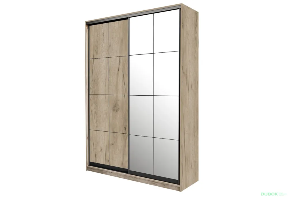 Skříň 2D Loft 1200x2400x600, DTD + zrcadlo, Lines BL, Dub kraft šedý Koupit Online