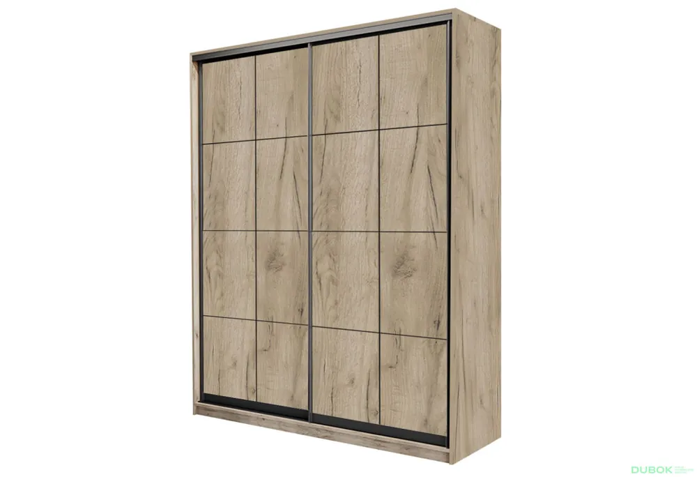 Skříň 2D Loft 1500x2400x600, 2 DTD Lines BL, Dub kraft šedý Výhodná Nabídka