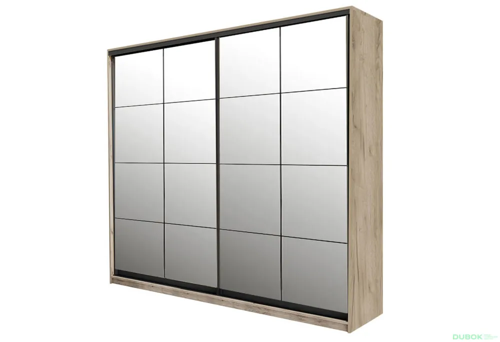 Skříň 2D W Loft 1800x600x2400, 2 zrcadla Lines BL, Dub kraft šedý Výhodná Nabídka