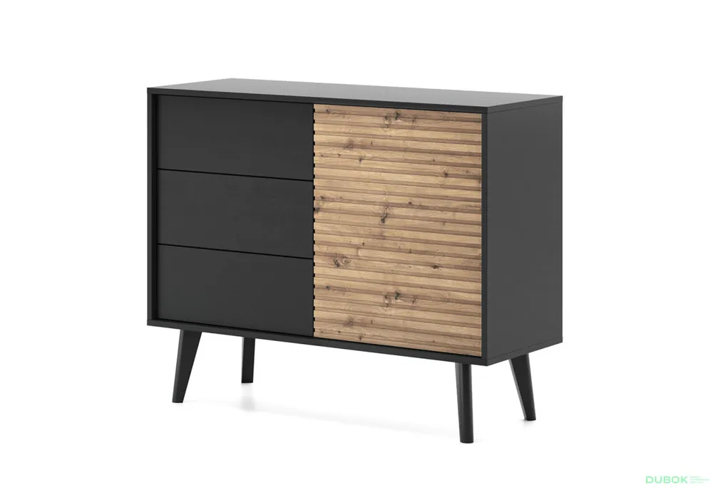 Komoda KSZ104 dub artisan / černý Willow Nízká Cena