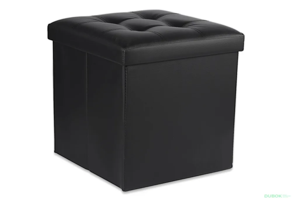 Expresní Doručení Skládací puf L s knoflíky - 38x38x38 cm ekokůže černá