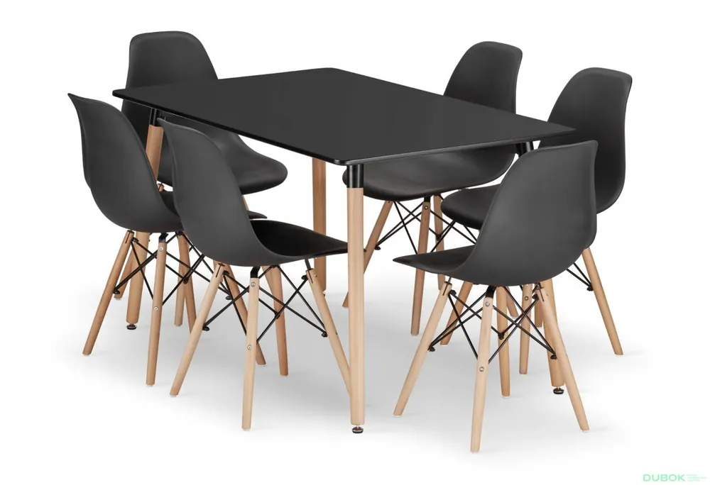 Sada obdélníkový stůl ADRIA 120x80 černý + 6 židlí OSAKA černé Must-Have