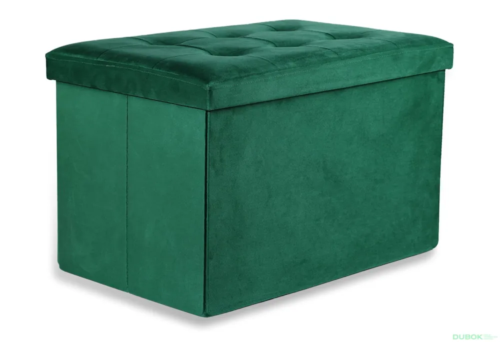 Puf skládací XL s knoflíky - 60x38x38 cm sametová zelená Speciální Cena