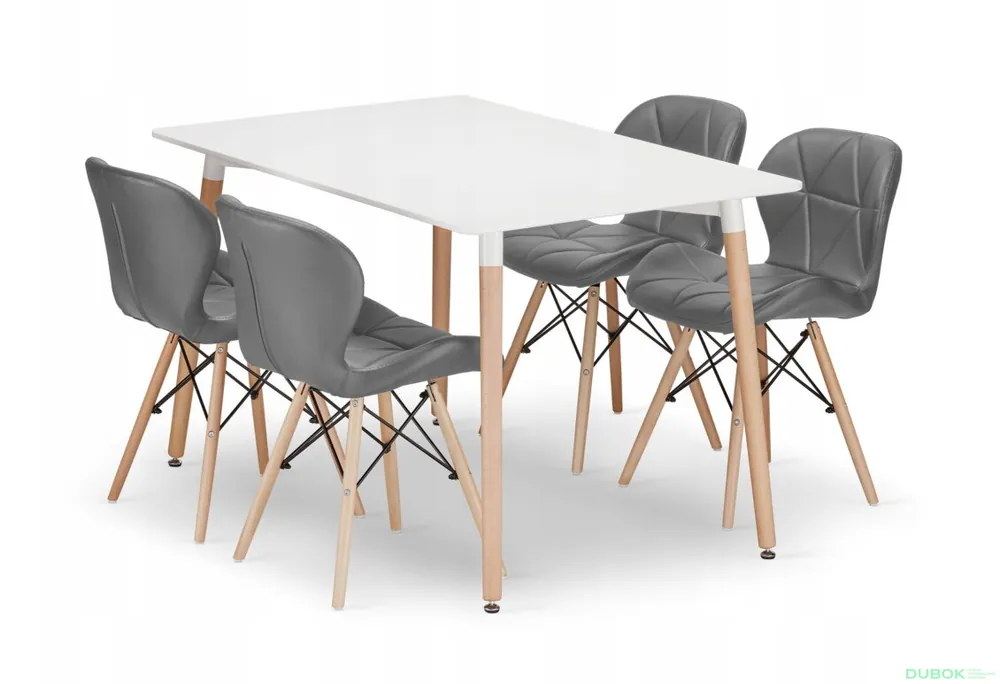 Bezpečná Platba Sada obdélníkový stůl ADRIA 120x80 bílý + 4 židle LAGO šedé