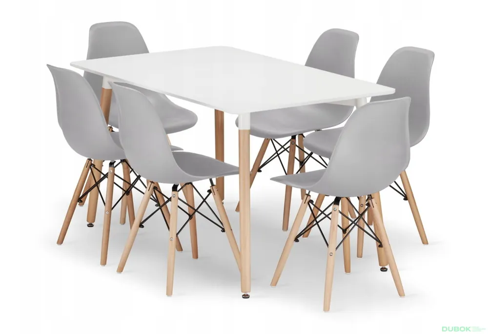Časově Omezené Sada obdélníkový stůl ADRIA 120x80 bílý + 6 židlí OSAKA šedé
