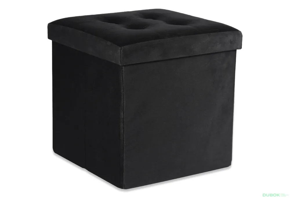 Hit Sezóny Skládací puf L s knoflíky - 38x38x38 cm samet černý