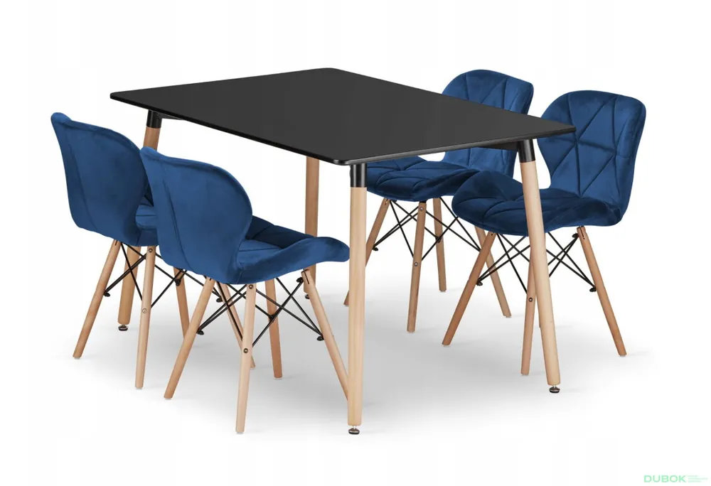 Pouze Dnes Sada obdélníkový stůl ADRIA 120x80 černý + 4 židle LAGO modré