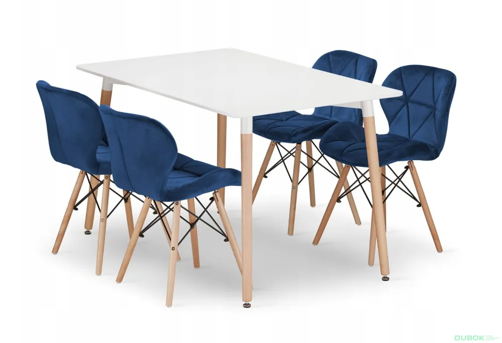Sada obdélníkový stůl ADRIA 120x80 bílý + 4 židle LAGO modré Zlevněný