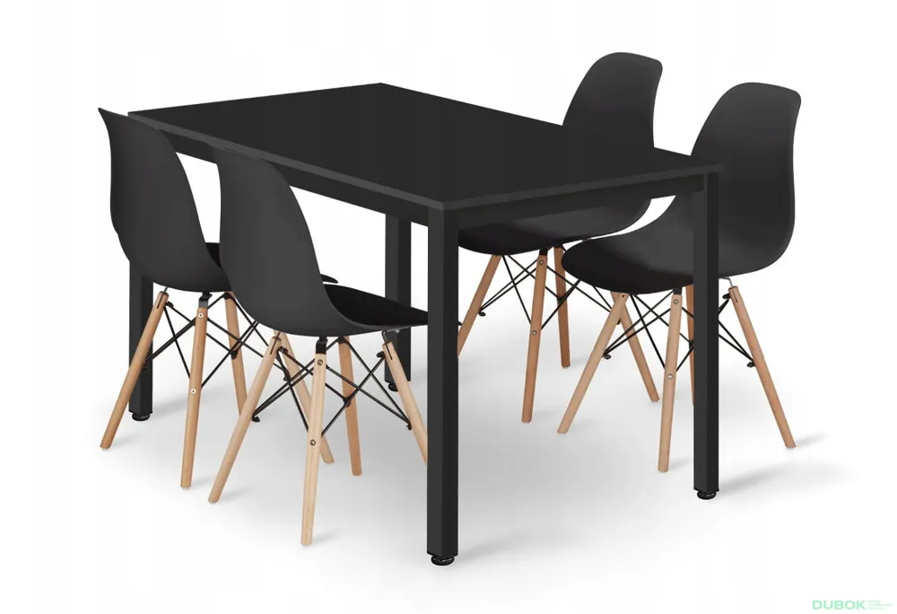 Sada obdélníkový stůl TESSA 120x60 černý + 4 židle OSAKA černé Nejprodávanější