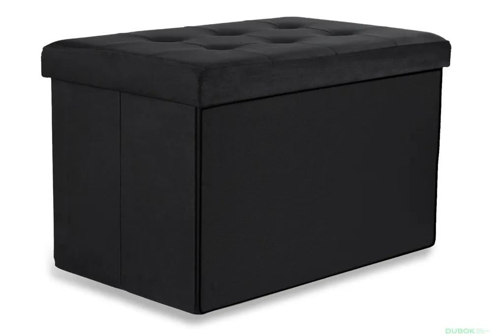 Skládací pufa XL s knoflíky - 60x38x38 cm černý samet Rychlé Dodání