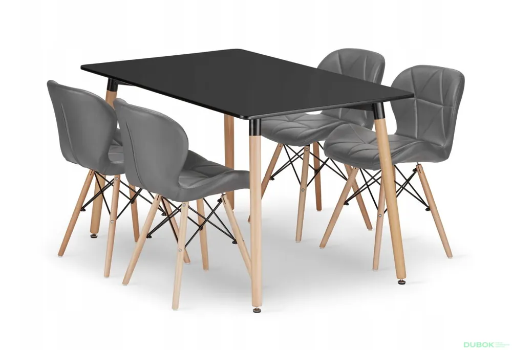 Speciální Cena Sada obdélníkový stůl ADRIA 120x80 černý + 4 židle LAGO šedé