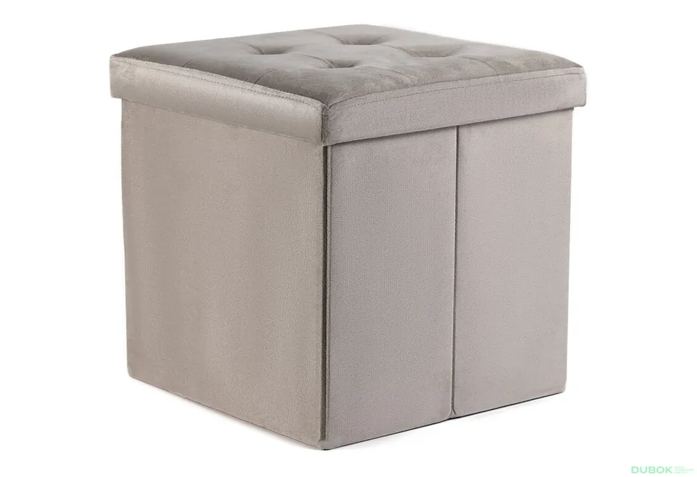 Skládací puf L s knoflíky - 38x38x38 cm samet béžový Speciální Cena