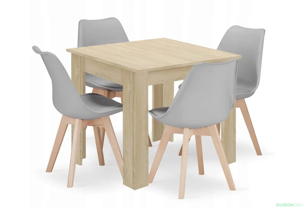 Výprodej Sada čtvercový stůl 80x80 dub sonoma + 4 židle MARK šedé