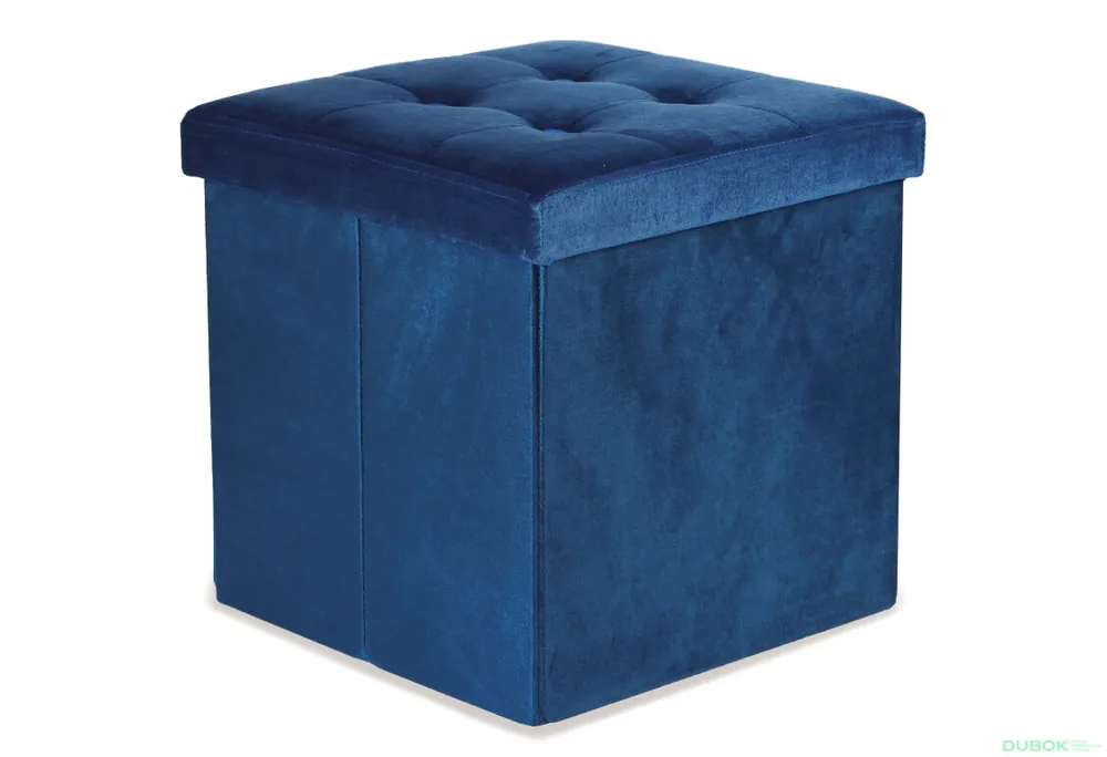 Top Prodej Skládací puf L s knoflíky - 38x38x38 cm samet modrý