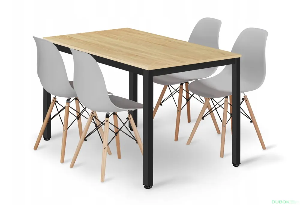 Sada obdélníkový stůl TESSA 120x60 světlý dub + 4 židle OSAKA šedé Sezónní Sleva