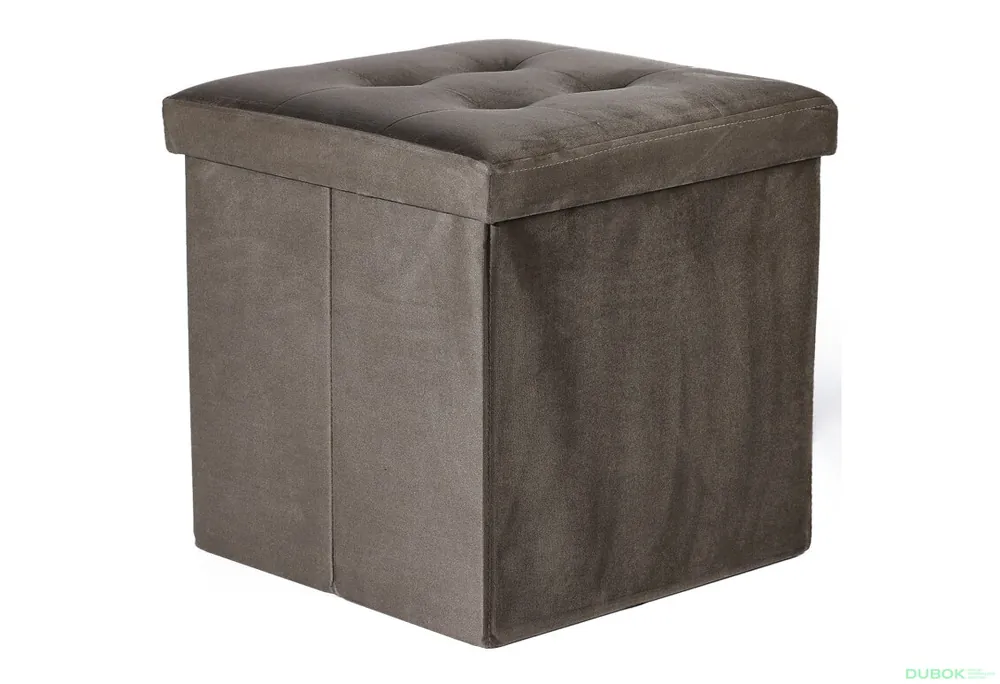 Skládací puf L s knoflíky - 38x38x38 cm samet hnědý Levný