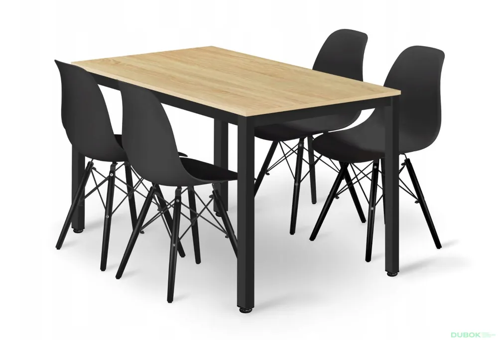 Koupit Online Sada obdélníkový stůl TESSA 120x60 světlý dub + 4 židle OSAKA černé