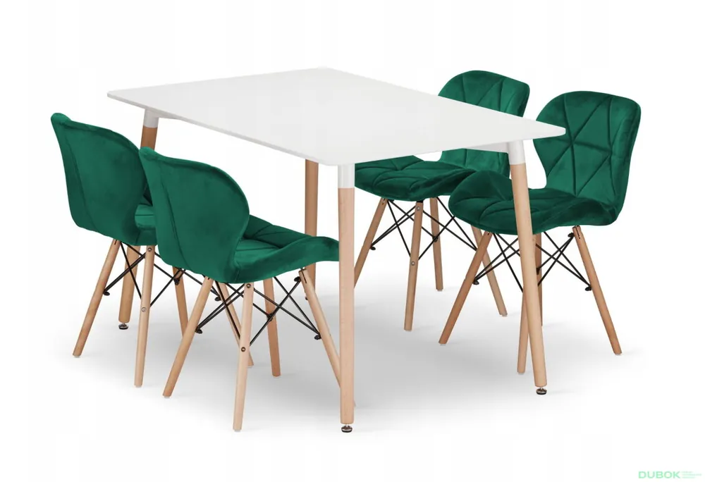 Akční Cena Sada obdélníkový stůl ADRIA 120x80 bílý + 4 židle LAGO zelené