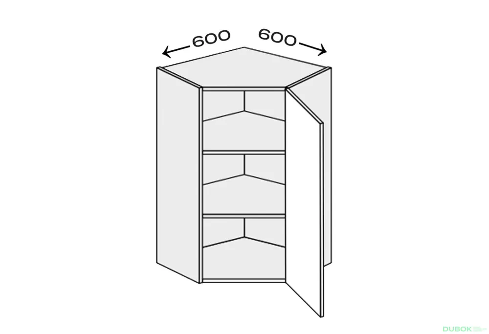 Vrchní roh V 45°/720 (600x600) 1 dvířka pravé Millenium Must-Have