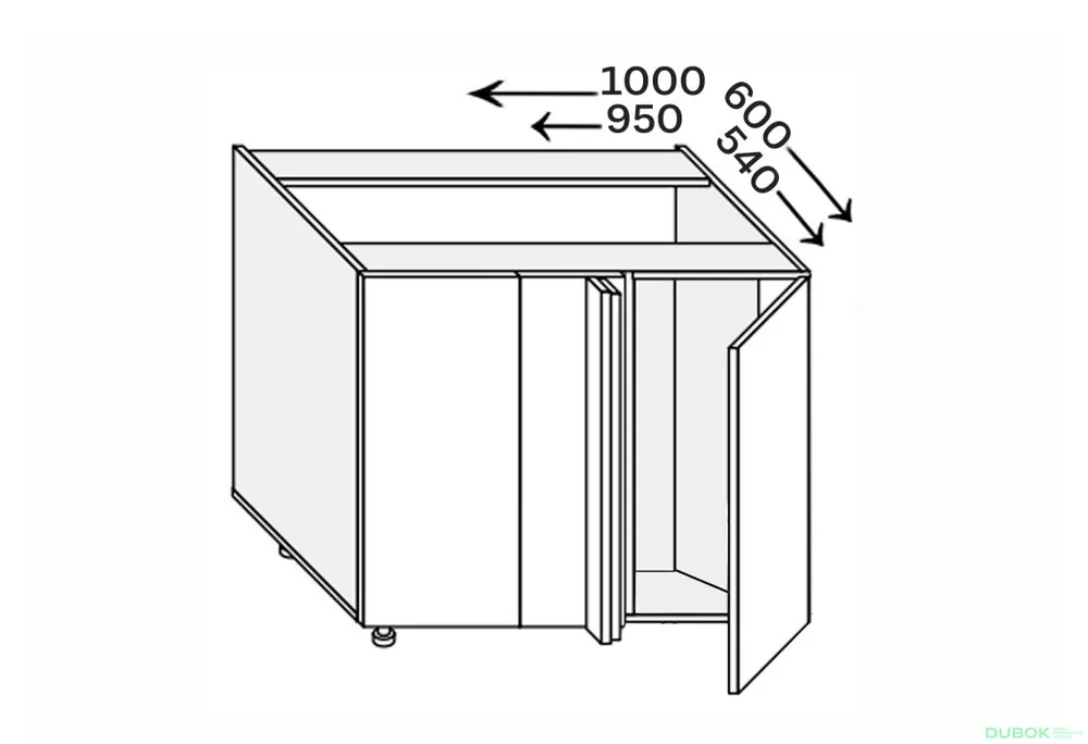 Spodní roh H 90°/820x1000x600 1dveře Pro Blum pravý Millenium Premium Sleva
