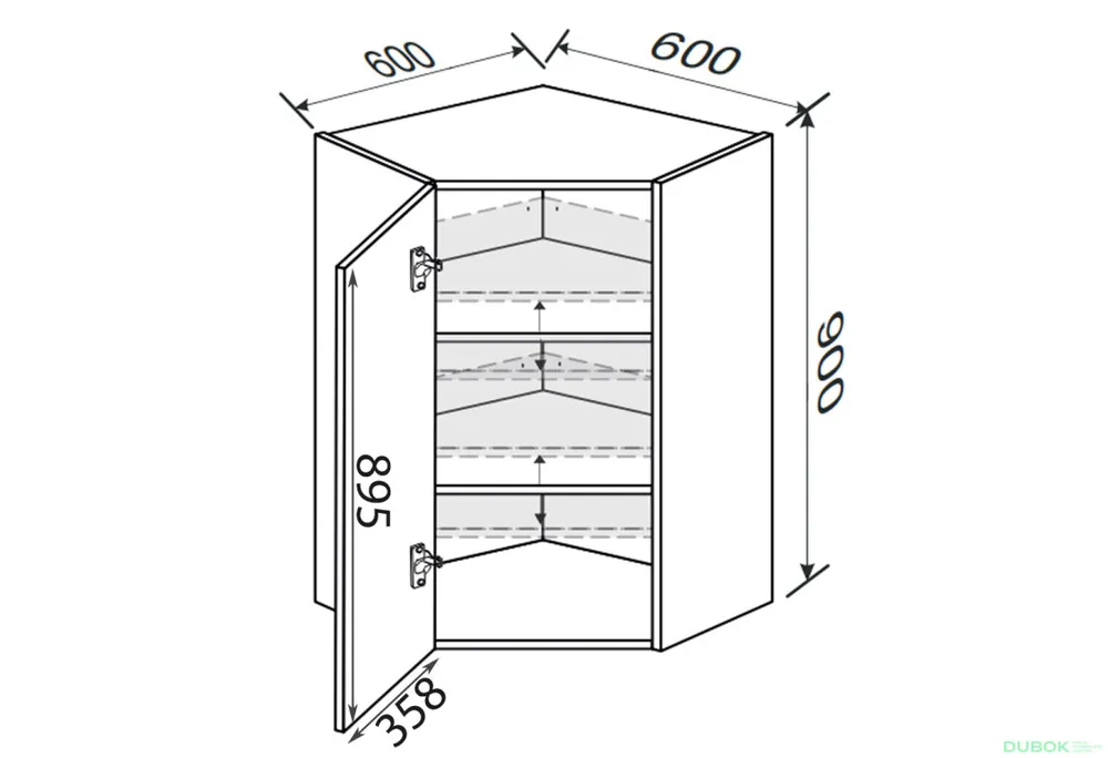 Vrchní roh V 45°/900 (600x600) 1dveřový levý Millenium Objednat Nyní
