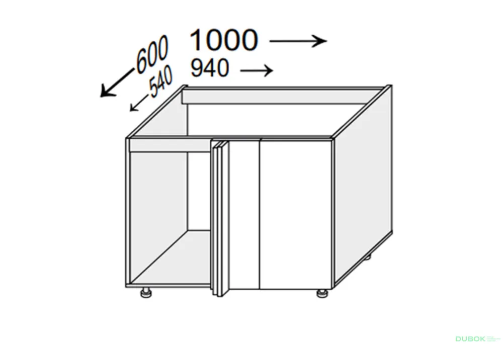 Autentický Korpus KutN 90° 1dveřový 1000x600 Pro Blum 820mm