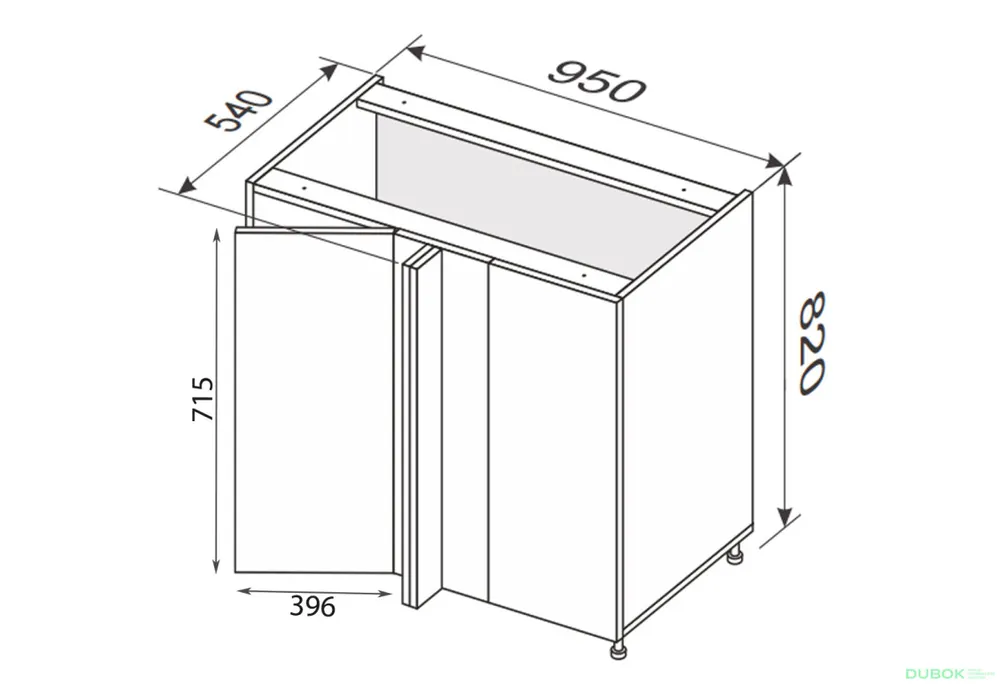 Spodní roh N 90°/820x1000x600 1dv Pro Blum levý Millenium Premium Zlevněný