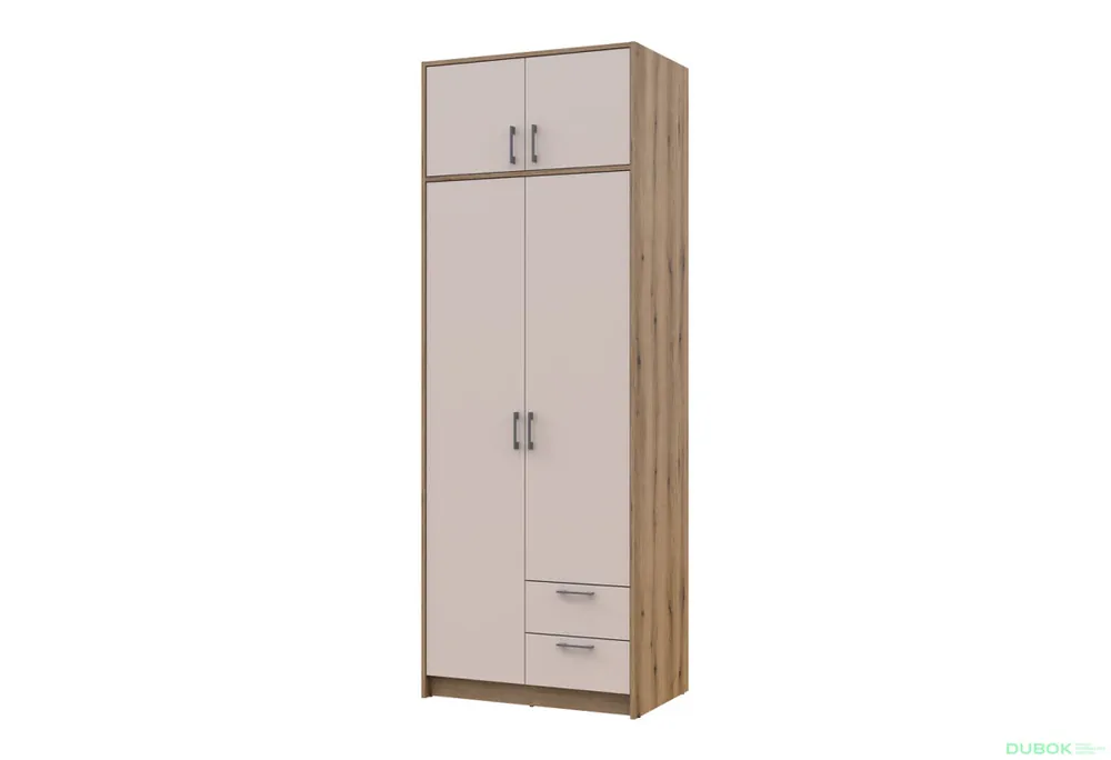 Skříň Rondi 2 dřevotříska s nástavbou dub artisan / kašmír 82x52x236 Dokud Zásoby Vydrží