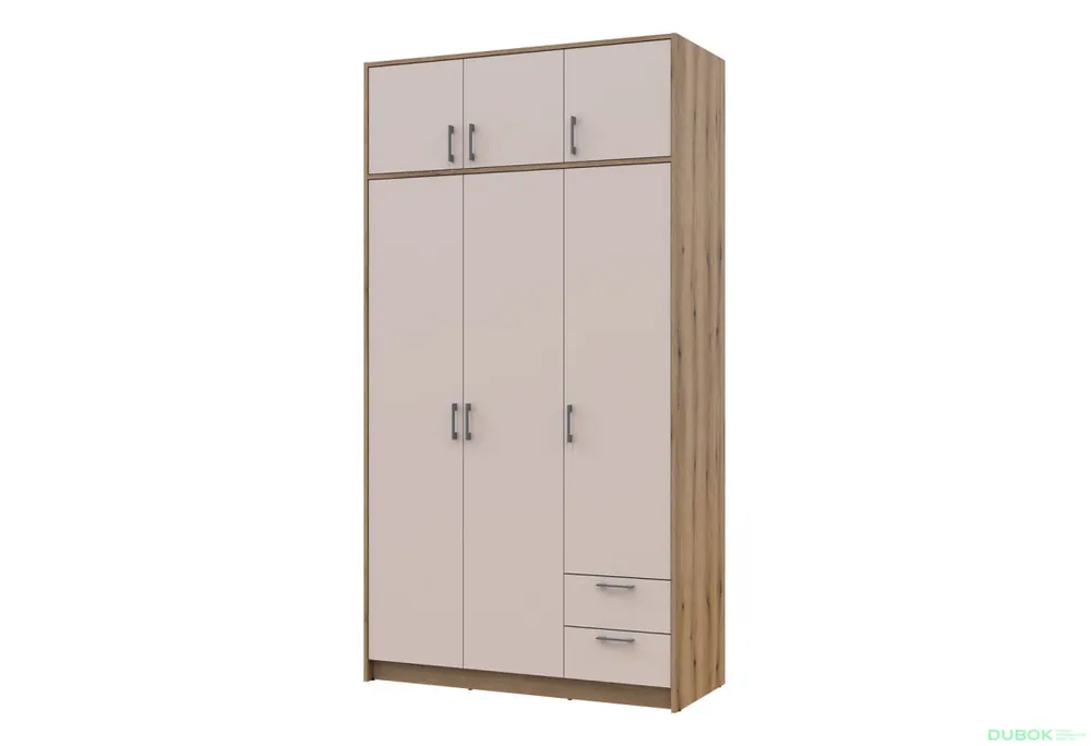 Akční Nabídka Skříň Rondi 3 dřevotříska s horním prostorem artisan dub / cashmere 121x52x236