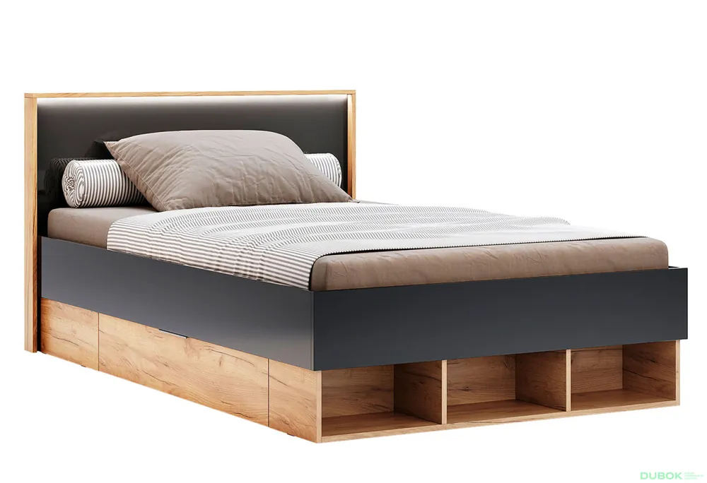 Akce Postel Junior 1,4x2,0 s šuplíky Lava / dub kraft Luna