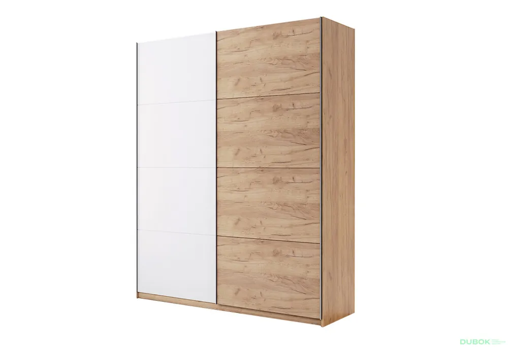Top Prodej Skříň s posuvnými dveřmi 1,5x2,1m (Dveře Dub Kraft/Lesklá Bílá) série N Asti