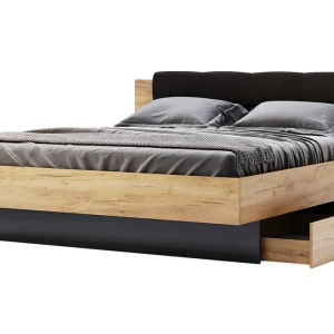 Kup Teď Postel 160x200, měkké čelo s šuplíky (s vložkou) Lava / dub kraft Luna