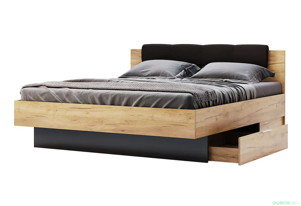 Objednat Nyní Postel 180x200, čalouněné čelo se šuplíky (bez rámu) Lava / dub kraft Luna