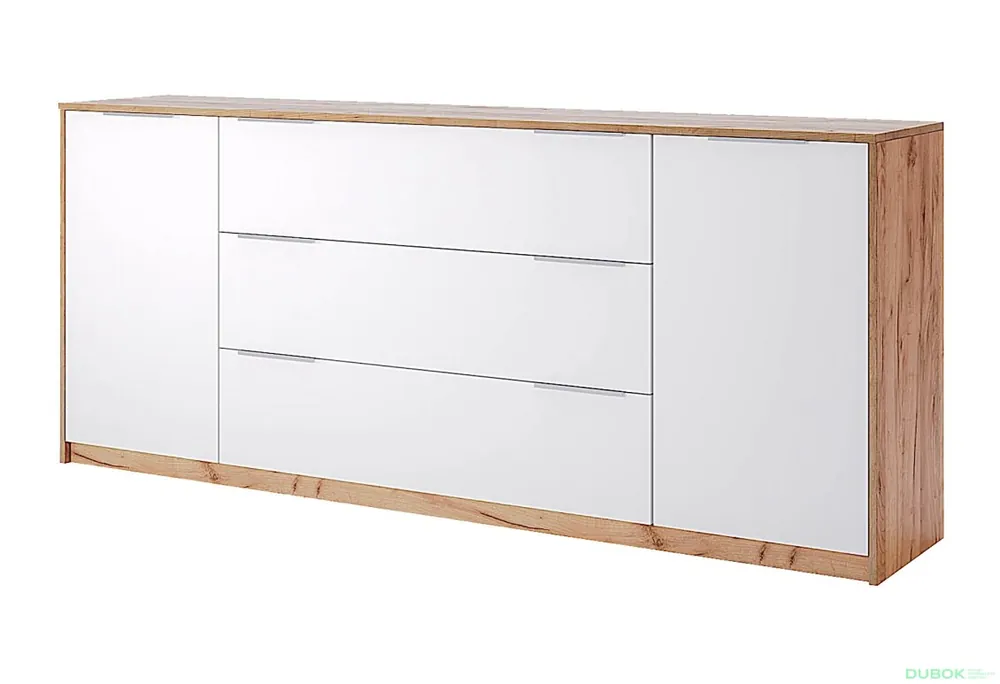 Komoda 2 dveře 3 zásuvky 200 cm dub kraft / bílá Asti Rychlé Dodání