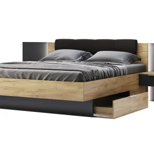 Vrácení Zdarma Sada Postel 180x200, měkké čelo, s nočními stolky (bez rámu) Lava / dub kraft Luna