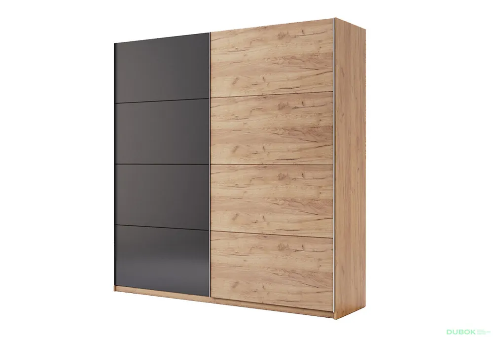 Rychlé Dodání Skříň s posuvnými dveřmi 2,0x2,1m (Dveře Dub Kraft/Mat Láva), série N Luna