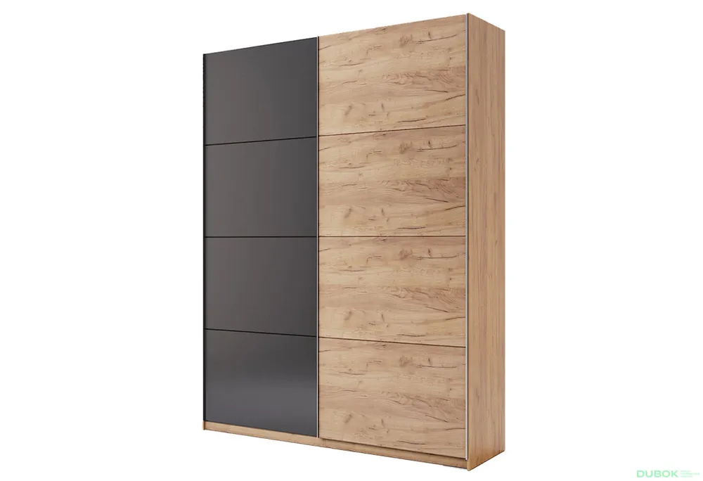 Skříň s posuvnými dveřmi 1,5x2,4m (Dveře Dub Kraft/Mat Láva), série N Luna Víkendová Akce