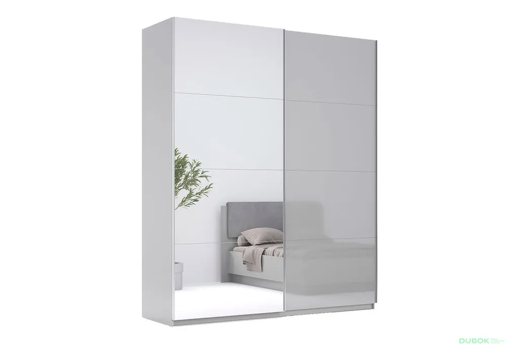 Super Cena Skříň s posuvnými dveřmi 2.0x2.4 m, šedý lesk / zrcadlo Megy